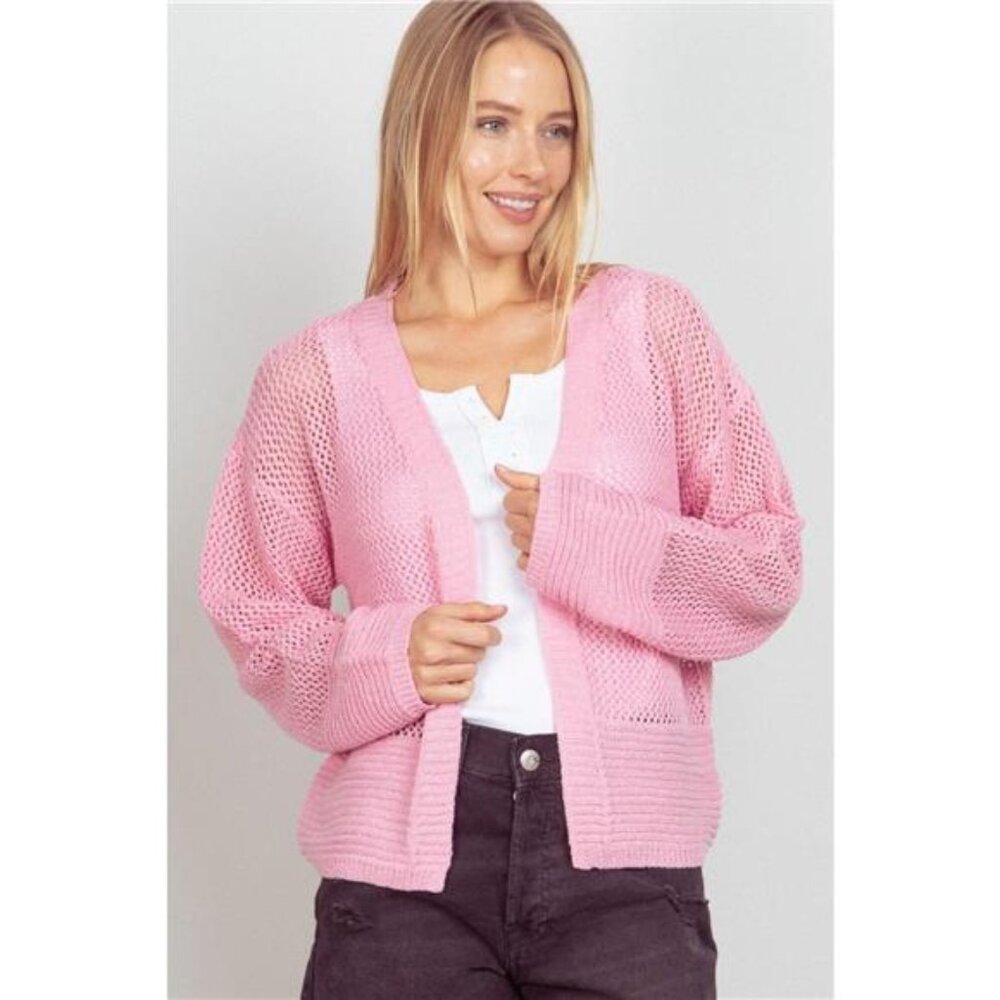 VERY J Eyelet Open Front Long Sleeve Cardigan‎